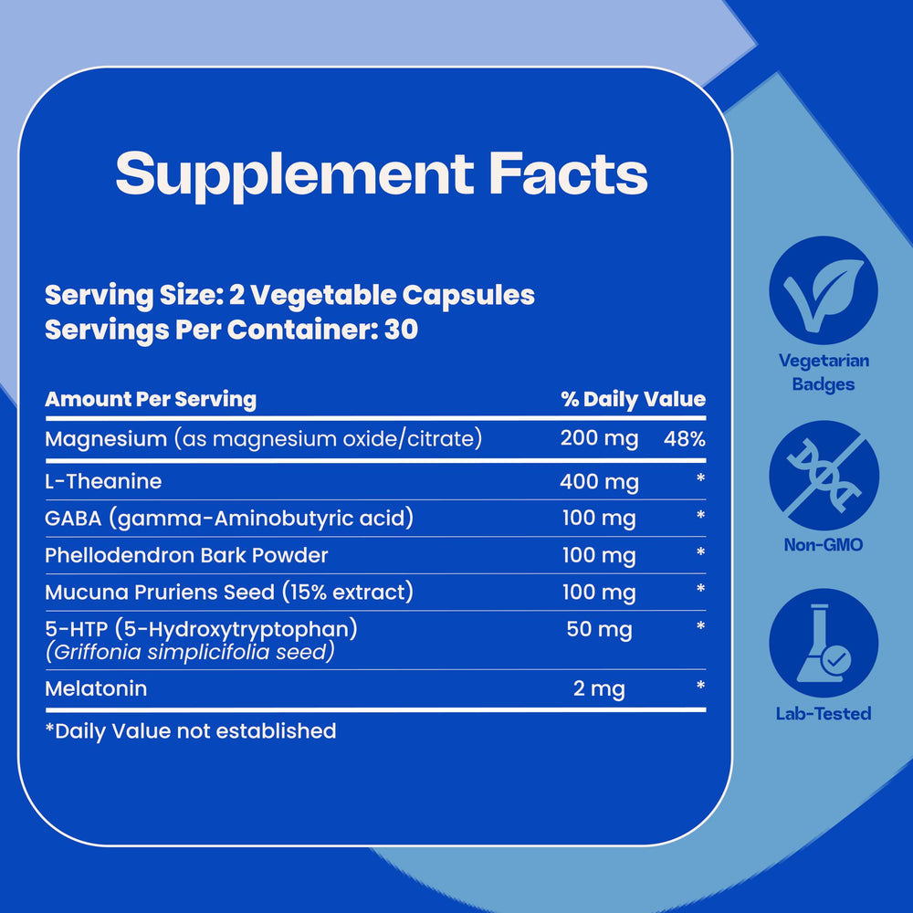 Unflavored 5 Nutri capsules in bottle ideal for sleep-friendly supplementation