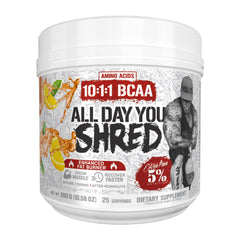 AllDayYou Shred bottle front highlights vegan pre workout energy