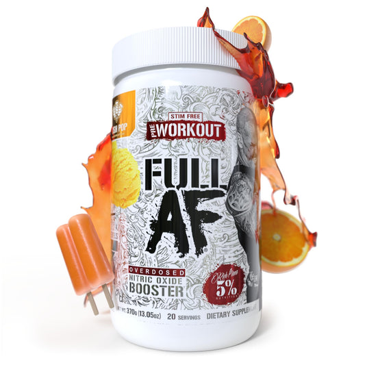5% Nutrition FullAF Pre-Workout tub with bold label highlighting stimulant-free pump potential