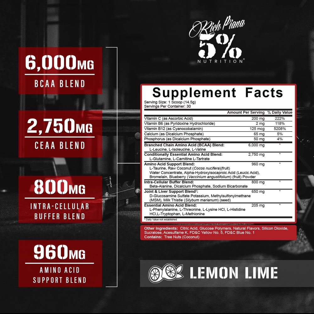 Rich Piana AllDayYouMay BCAA powder being poured for intra-workout amino support
