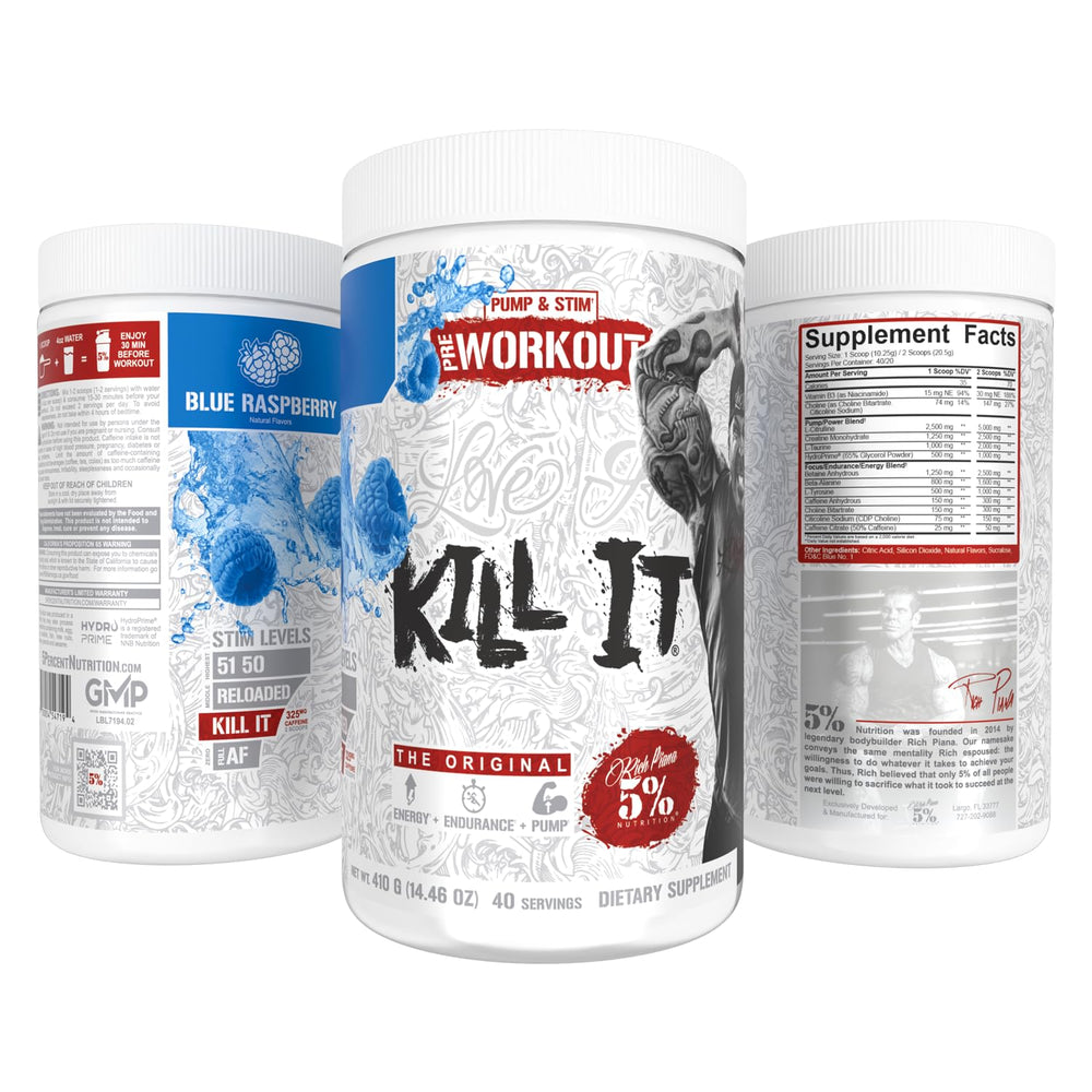 5% Nutrition Rich Piana Kill It label and packaging signaling quality