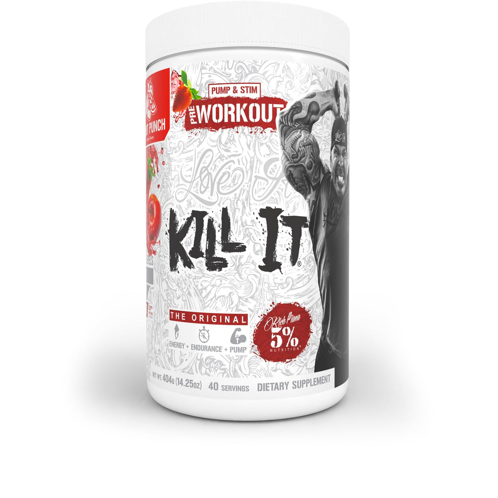 Rich Piana Kill It powder canister front shows premium pre-workout formula for focused training.