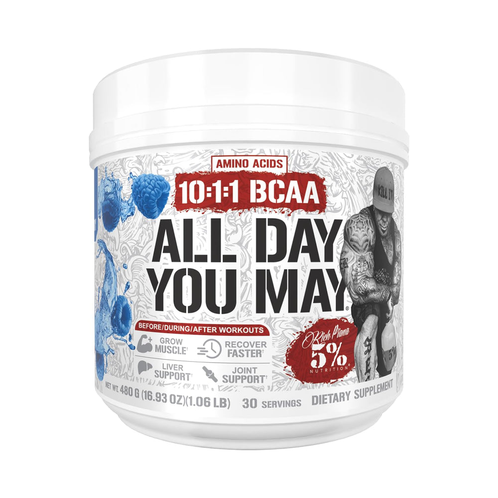 5% Nutrition Rich Piana ADYM BCAA powder bottle for recovery and hydration