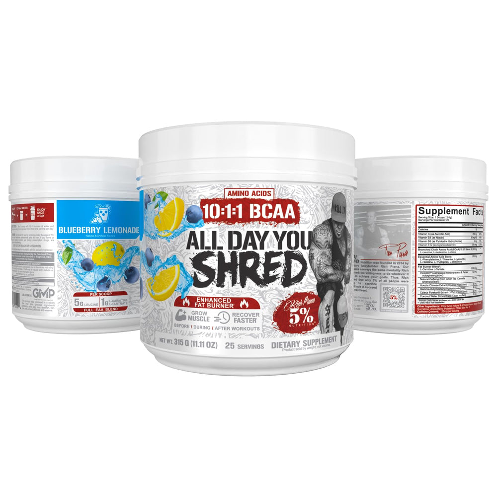AllDayYou Shred label confirms GMP facilities and third-party testing for quality.