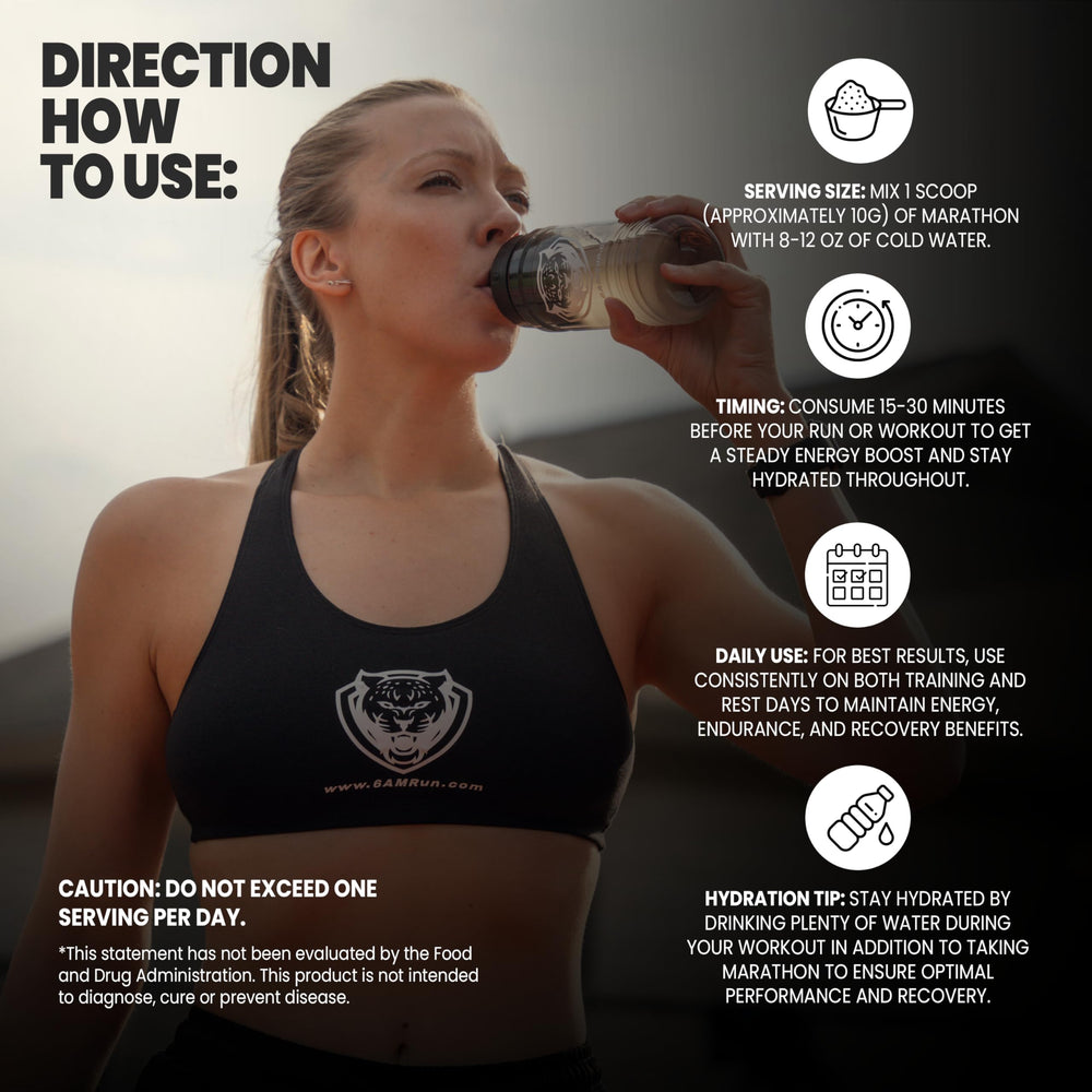 6AM Run Marathon Amino Energy on track demonstrating marathon training energy.
