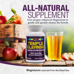 Temple Cleanse bottle label closeup highlighting Dead Sea magnesium details.