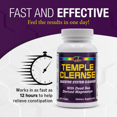 Temple Cleanse capsules closeup for portable daily digestive support.