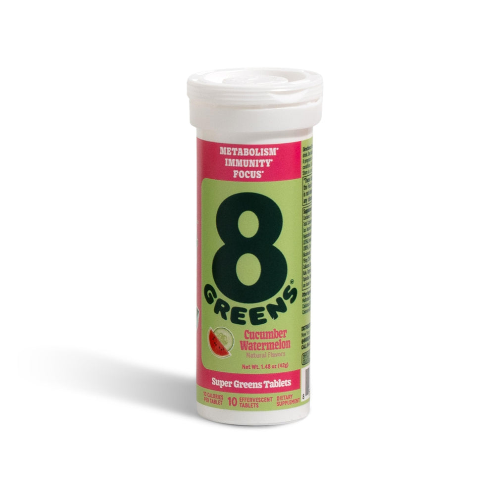 8Greens greens blend (spinach, wheatgrass, spirulina) on label.