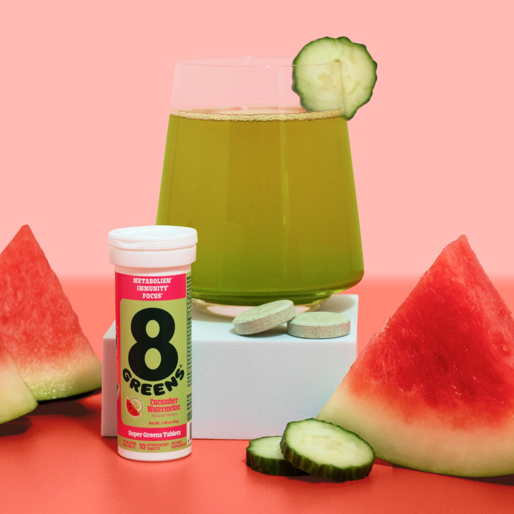 8Greens vitamin blend with B5, B6, C and zinc for daily support.