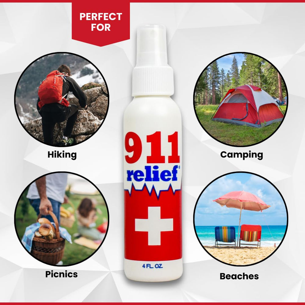911 Relief mosquito-bite focus indicates lightweight, ready-to-pack first aid.