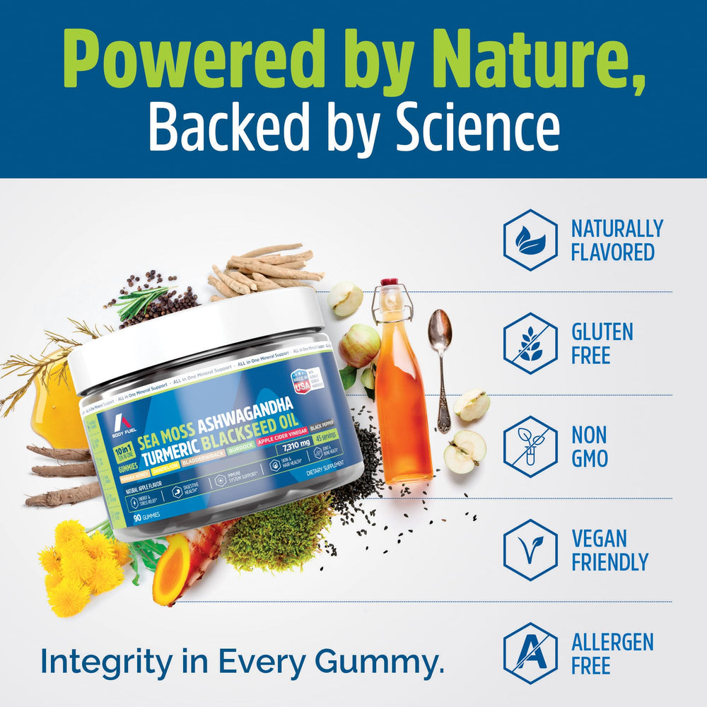 A1 Body Fuel Sea Moss Gummies bottle – black seed oil for immune-friendly minerals.