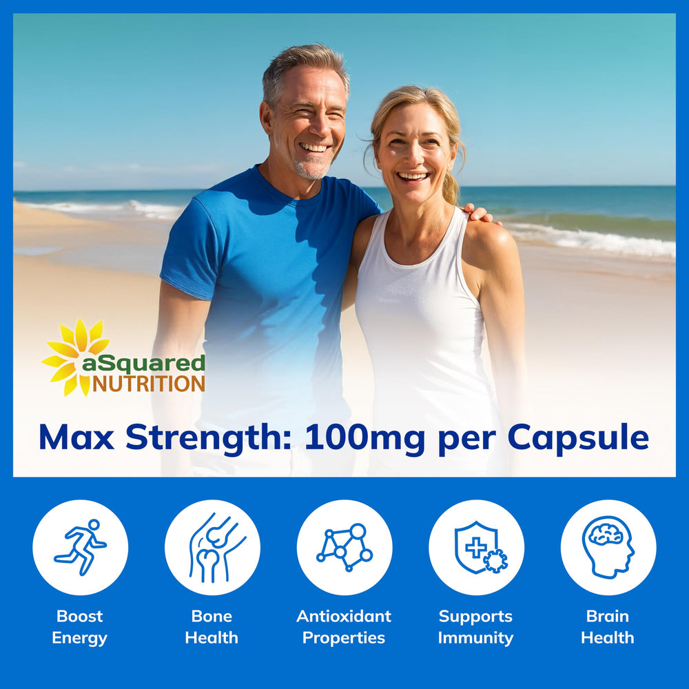 aSquared Nutrition DHEA 100mg bottle beside a brain illustration signaling cognitive support