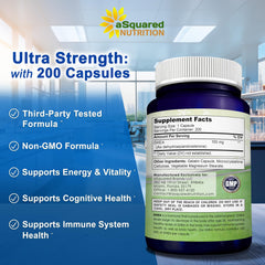 aSquared Nutrition DHEA packaging highlights an extended six-month supply