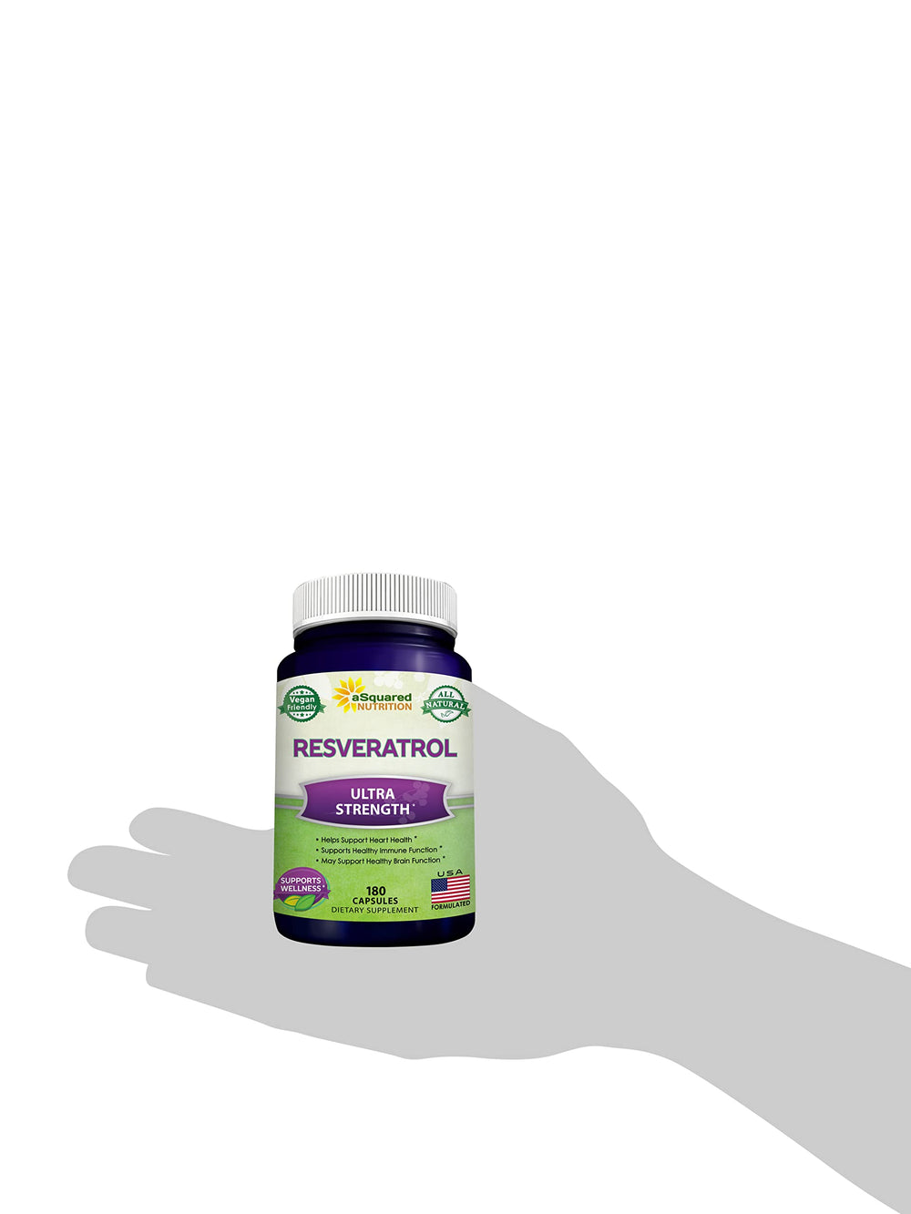 aSquared Nutrition Resveratrol bottle on a kitchen counter for a 90‑day routine.