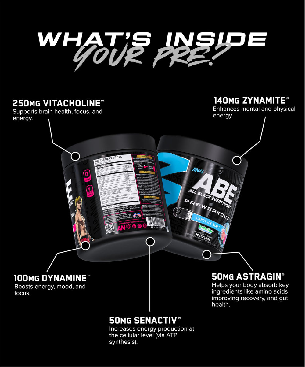 ABE All Black Everything pre-workout powder poured into water for quick energy.