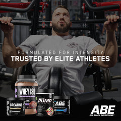 ABE Pump label close-up showcases patented ingredients and clean formula.