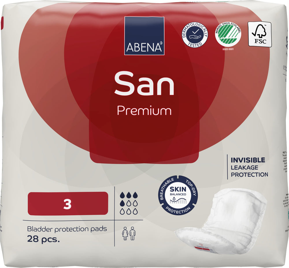 Abena San Premium Pad Size 3 shows 13x4.3 inch dimensions for reliable absorption.