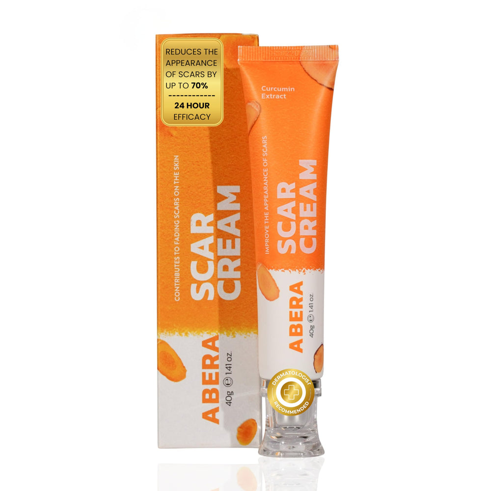 ABERA Scar Cream bottle front with premium packaging for scar care.