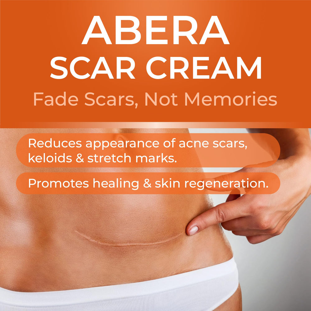 ABERA Scar Cream jar closeup highlighting smooth application.