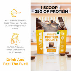 About Time Whey Isolate shake cup with breakfast-friendly texture.