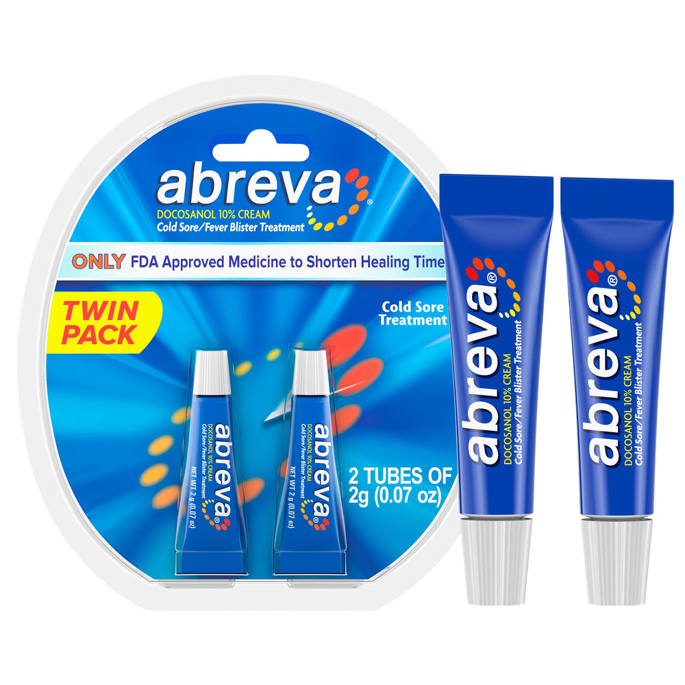 Abreva 10% Docosanol cold sore tubes for on-the-go treatment.