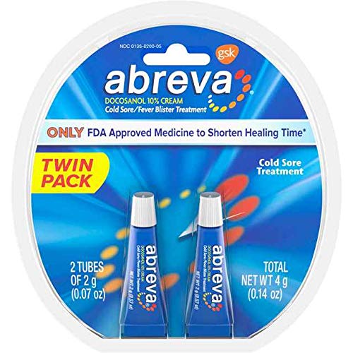 Abreva 10 Percent docosanol tubes front view for convenient cold sore care.
