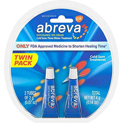 Abreva 10 Percent docosanol tubes front view for convenient cold sore care.