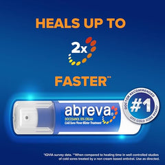 Abreva compact kit on dresser showing travel-ready care