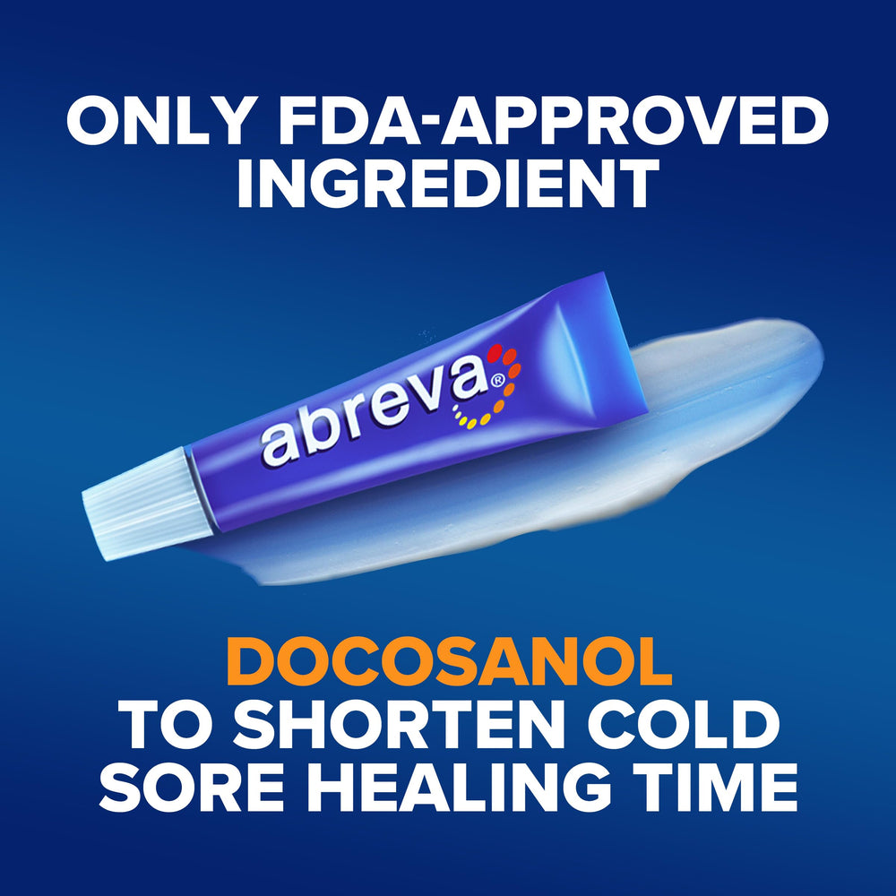 Abreva label close-up showing nonprescription status and active ingredient.