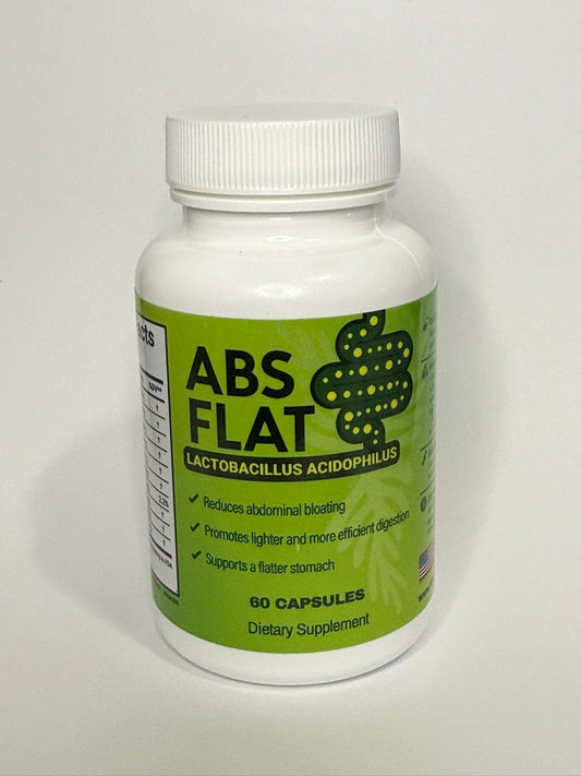 ABSFLAT bottle of Lactobacillus Acidophilus capsules for daily digestive support.