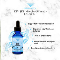 Absonutrix DIM drops bottle shows peppermint flavor and purity.