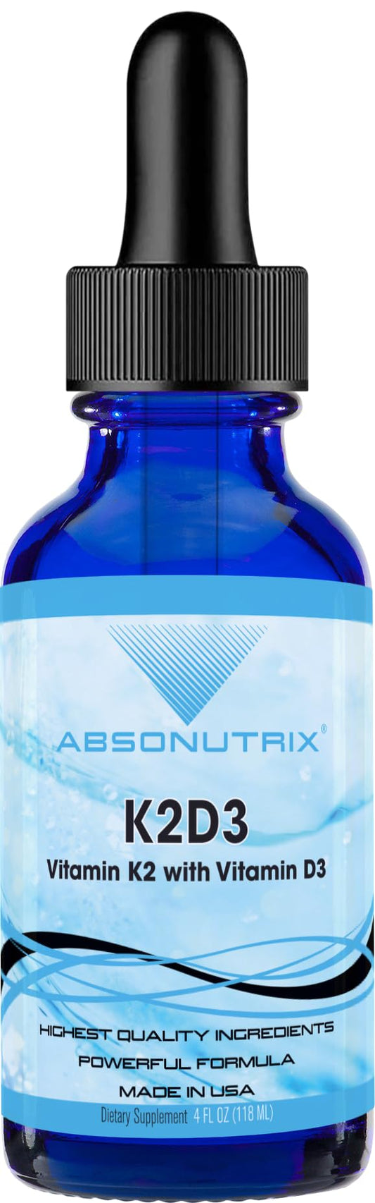 Absonutrix K2D3 bottle and dropper for easy daily dosing and immune support.