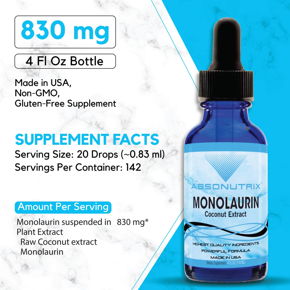 Absonutrix Monolaurin liquid pour shows convenient dosing for daily use