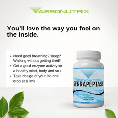 Absonutrix Serrapeptase capsules on display, 60 veggie capsules for daily support.