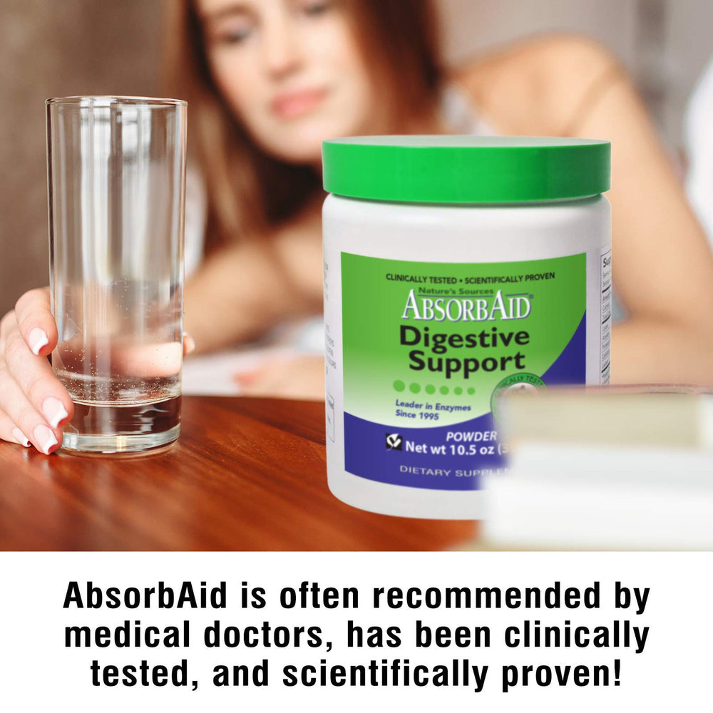 Close-up of AbsorbAid product illustrating fast-acting digestive support