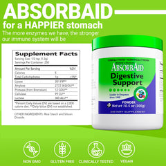Close-up label of AbsorbAid highlighting plant-based enzymes