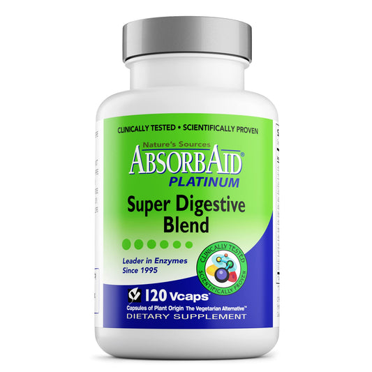 AbsorbAid Platinum Digestive Enzyme Support bottle front for daily digestive help.