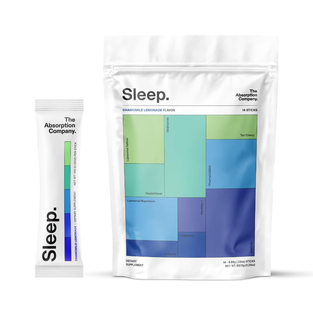 The Absorption Company Sleep Aid Powder packaging sticks for on-the-go relaxation