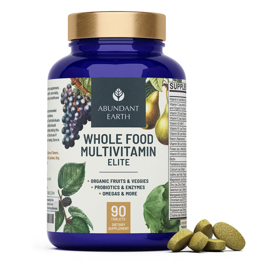 Abundant Earth multivitamin women bottle highlights complete daily formula for balanced energy