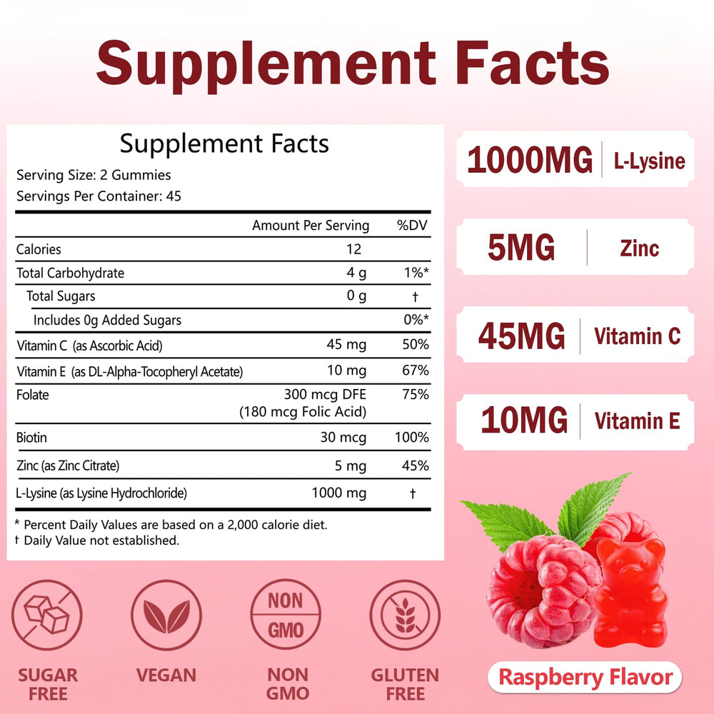 ABYSSUS Lysine Gummies ingredients panel explains vegan pectin and sugar-free sweeteners