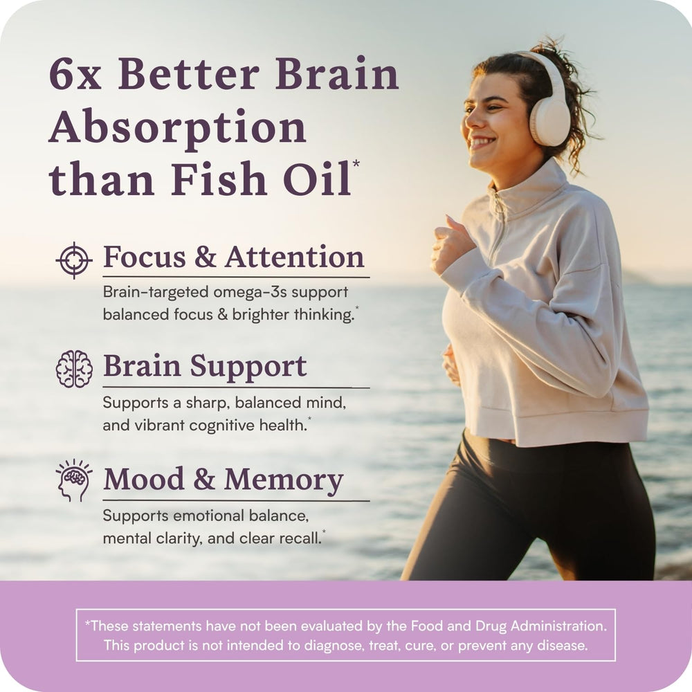Accentrate Omega 110 capsules closeup emphasizes high absorption for brain health.