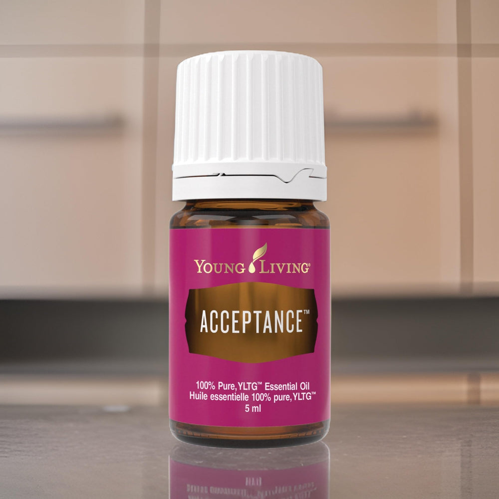 Acceptance essential oil bottle for daily aromatherapy routine.
