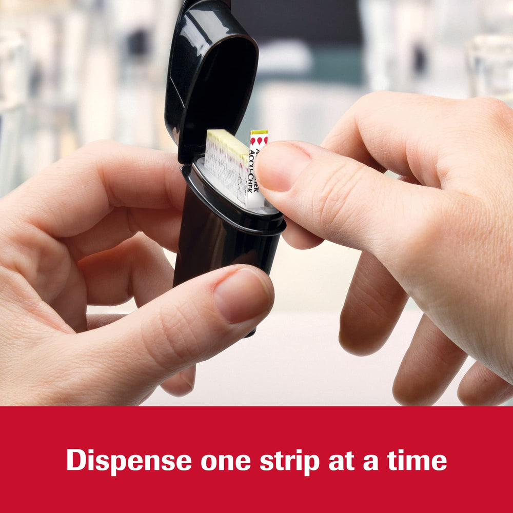 SmartPack dispenses a single Accu-Chek Guide strip at a time.