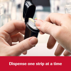 SmartPack dispenses a single Accu-Chek Guide strip at a time.