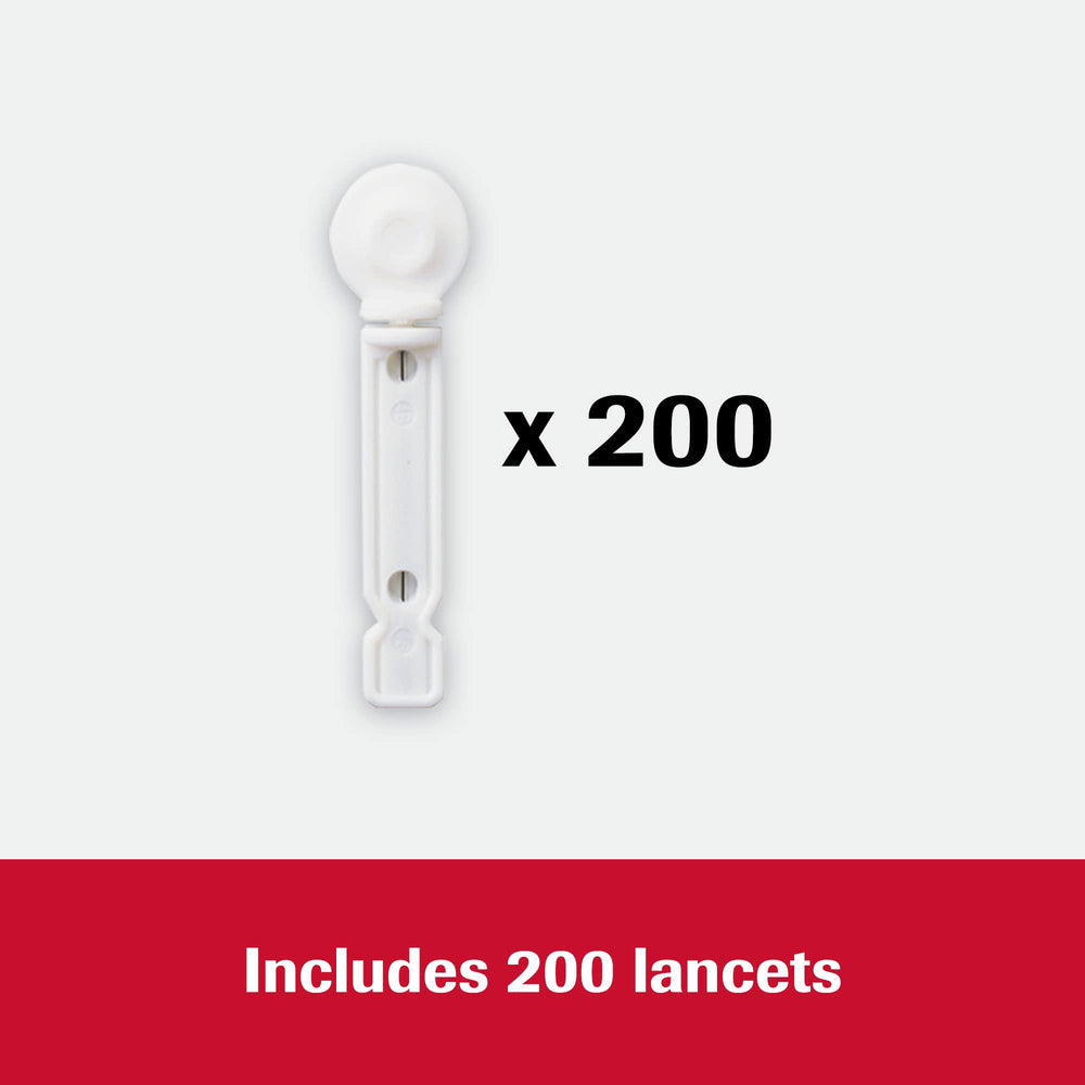 Softclix lancets with 11 depth settings provide personalized testing.