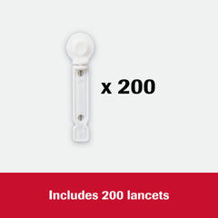 Softclix lancets with 11 depth settings provide personalized testing.