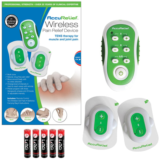 AccuRelief wireless remote control used for targeted, convenient pain relief.