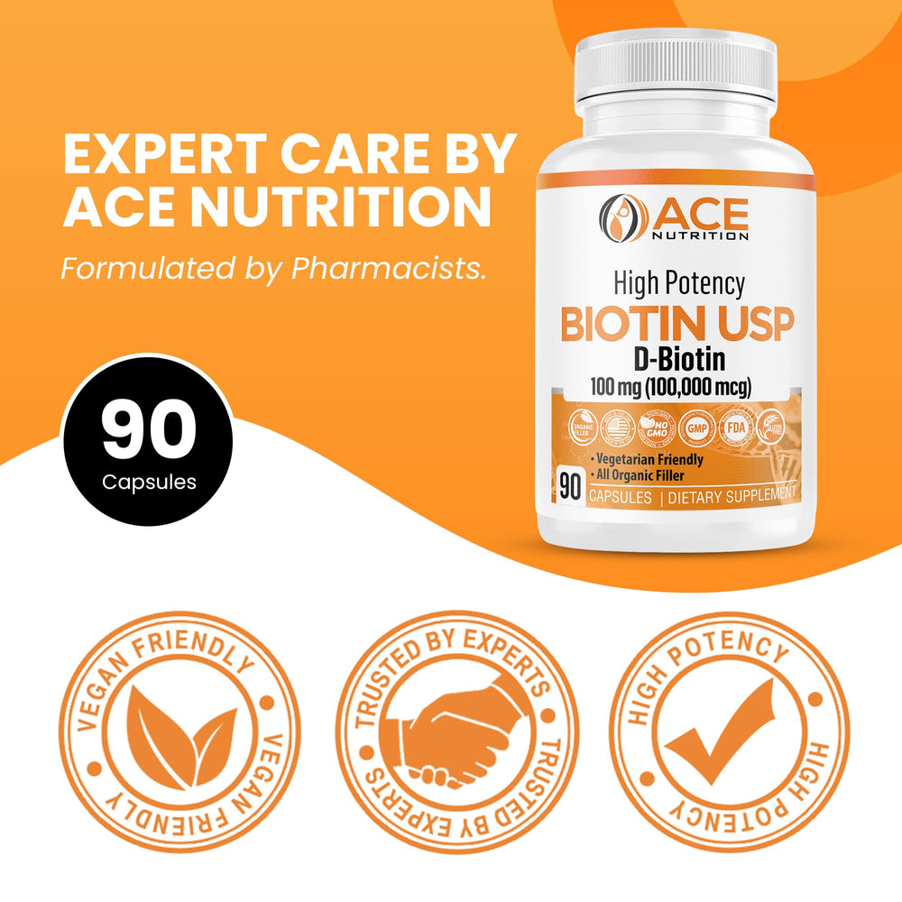 ACE NUTRITION Biotin packaging display, convenient daily capsules