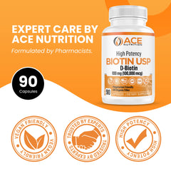 ACE NUTRITION Biotin packaging display, convenient daily capsules