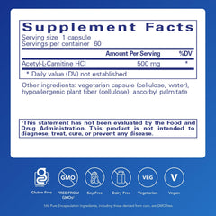 Acetyl-L-Carnitine 500 mg capsules close-up for daily focus.